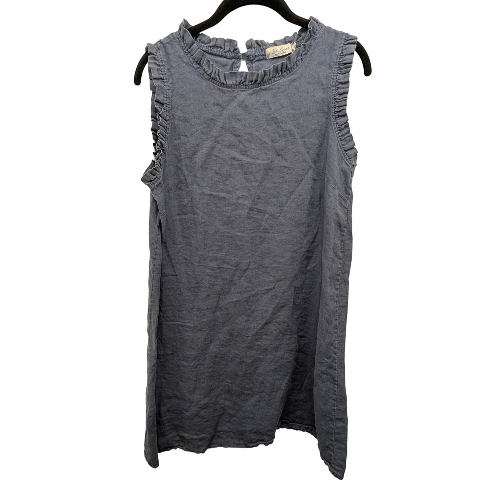 Blue Orchid Linen Dress Womens Medium Blue‎ Ruffle Neck Made in Italy Coastal